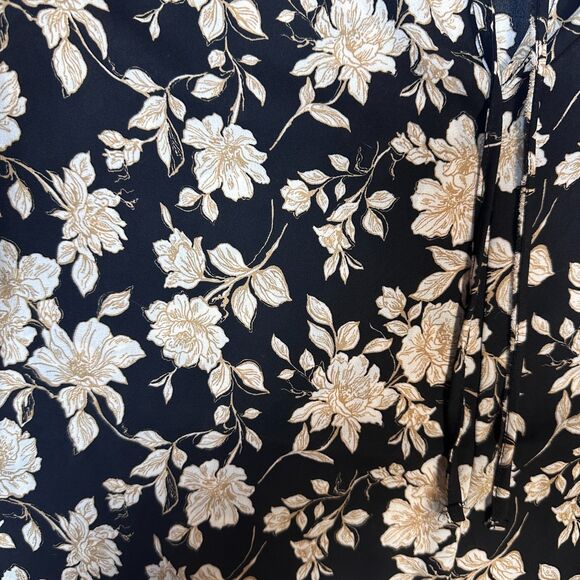 Counterparts Black/Tan Floral Tie Front Ruffle Women's Blouse Size Medium - Picture 2 of 9